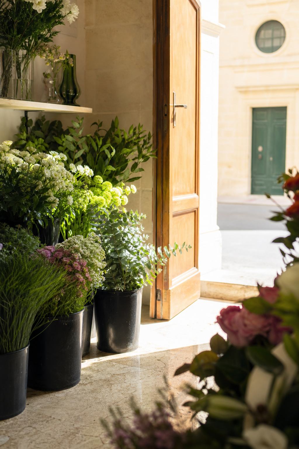 Flower buckets at a local Valletta florist